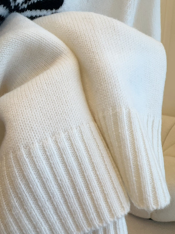 CD 25 Butterfly Knitted Short Sleeves Top White Black Cotton