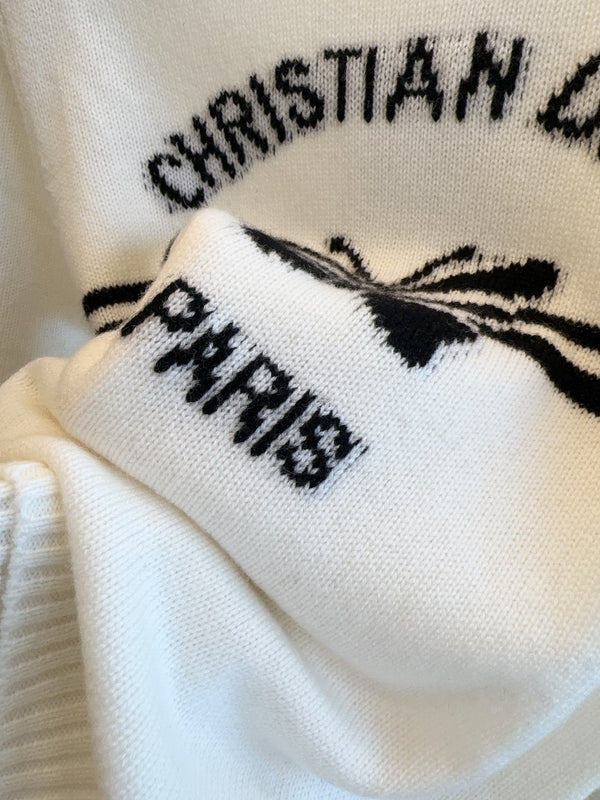 CD 25 Butterfly Knitted Short Sleeves Top White Black Cotton