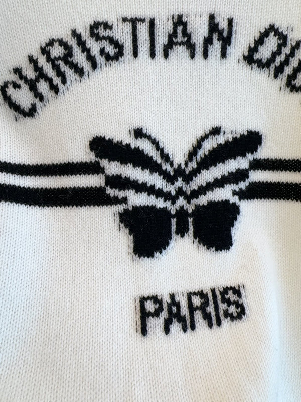 CD 25 Butterfly Knitted Short Sleeves Top White Black Cotton