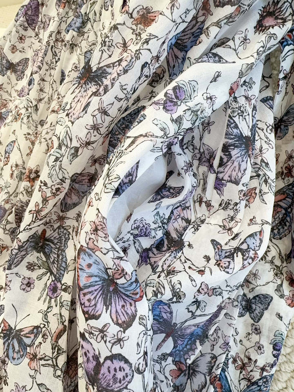 CD 2025 Butterfly Floral Print Dress Multicolor Cotton