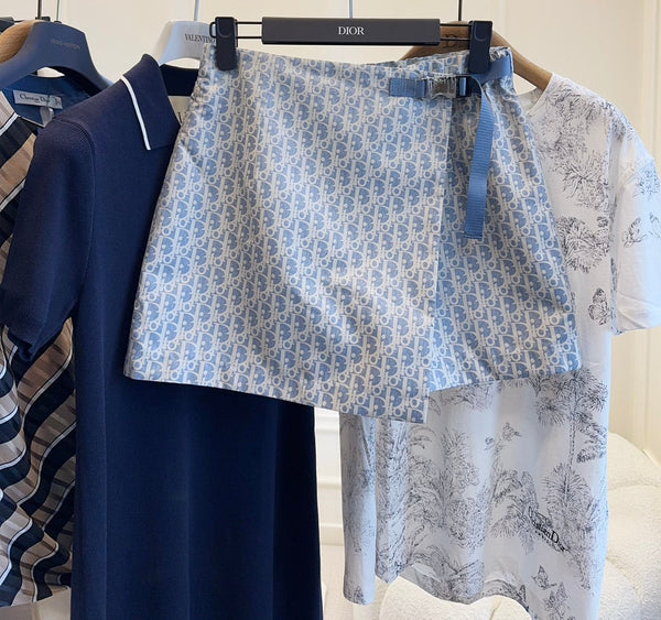 CD 25 Monogram Set Blue Jacquard Fabric