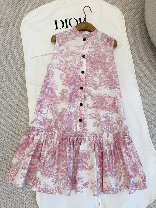 CD 25 Jouy Print Sleeveless Dress Pink Silk Cotton