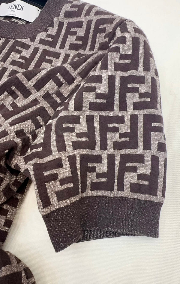 Fendi 25 Short-sleeved Knitted T-shirt Brown Cotton