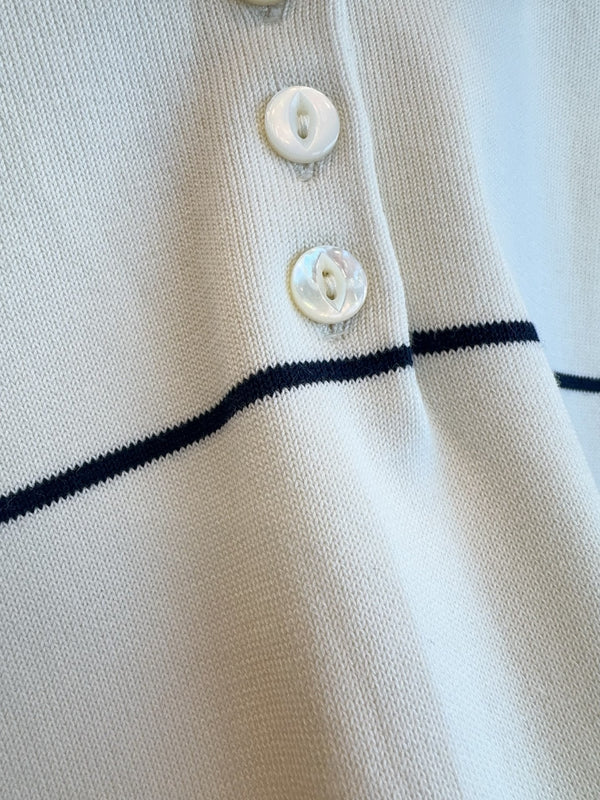 Celine 25 Polo Long Sleeves Shirt White Silk Cotton