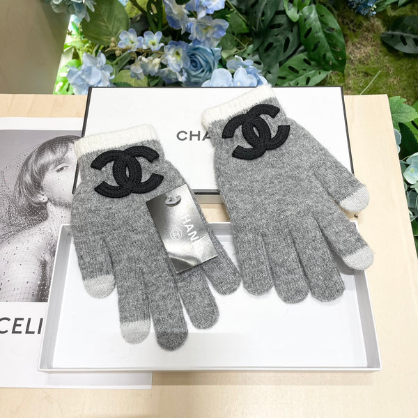 GUANTI IN LANA GRIGIO TORTORA CON LOGO NERO 425404