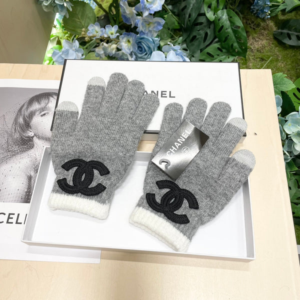 GUANTI IN LANA GRIGIO TORTORA CON LOGO NERO 425404