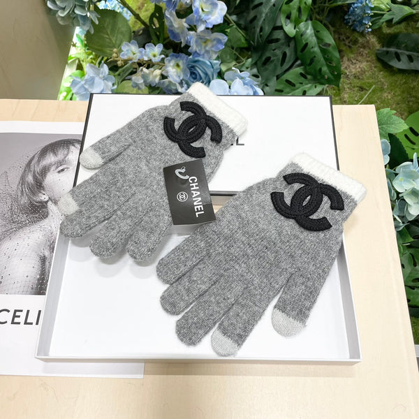 GUANTI IN LANA GRIGIO TORTORA CON LOGO NERO 425404