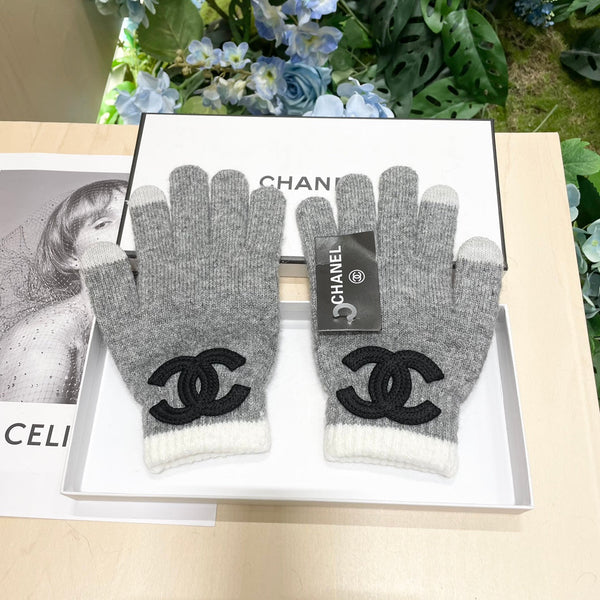 GUANTI IN LANA GRIGIO TORTORA CON LOGO NERO 425404