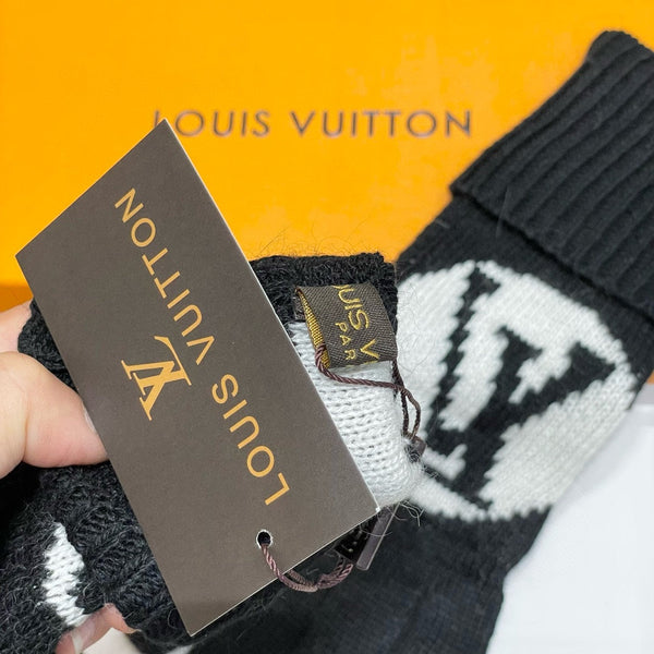 GUANTI LV IN LANA MISTO NERO BIANCO 464988