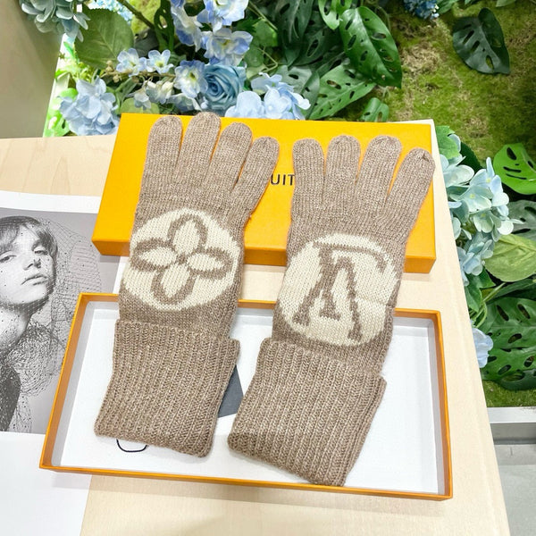 LV GLOVES IN DESERT BROWN WOOL 464990