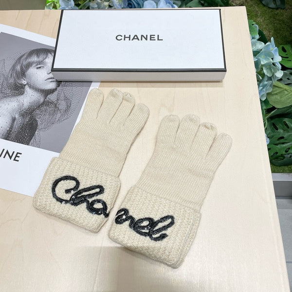 GUANTI IN LANA BEIGE CON LOGO NERO 465775