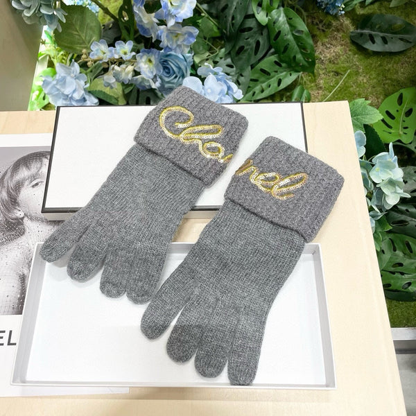 GUANTI IN LANA GRIGIO TORTORA CON LOGO GIALLO 465777