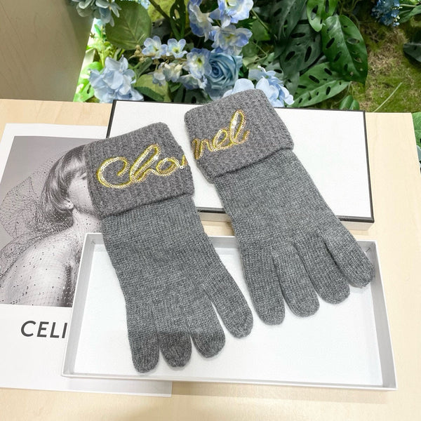 GUANTI IN LANA GRIGIO TORTORA CON LOGO GIALLO 465777