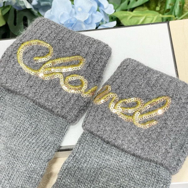 GUANTI IN LANA GRIGIO TORTORA CON LOGO GIALLO 465777