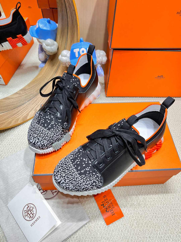 HM Depart slip-on Sneaker Black mix White Knitted fabric and Calfskin 206322