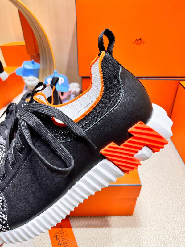 HM Depart slip-on Sneaker Black mix White Knitted fabric and Calfskin 206322