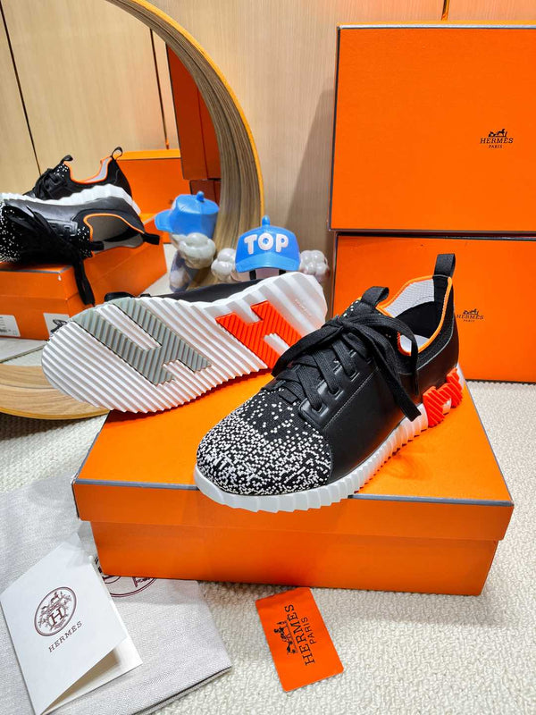 HM Depart slip-on Sneaker Black mix White Knitted fabric and Calfskin 206322