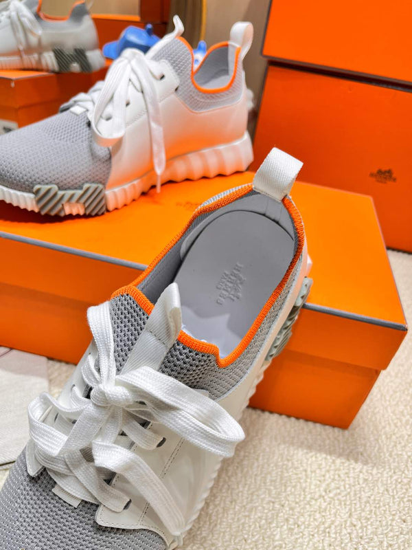 HM Depart slip-on Sneaker White mix Grey Knitted fabric and Calfskin 206334