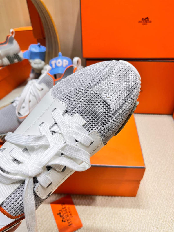 HM Depart slip-on Sneaker White mix Grey Knitted fabric and Calfskin 206334