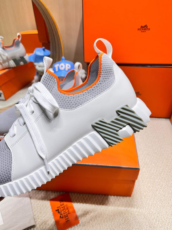 HM Depart slip-on Sneaker White mix Grey Knitted fabric and Calfskin 206334