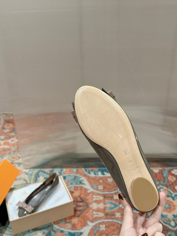 LV Popi Flat Ballerina Green Cement Color Cowhide