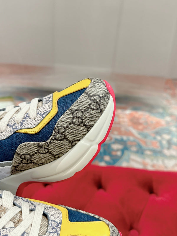 GG RHYTON TRAINER LIGHT BROWN AND LEMON CALFSKIN