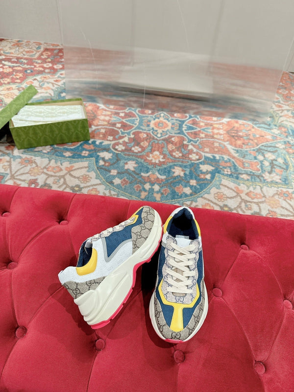 GG RHYTON TRAINER LIGHT BROWN AND LEMON CALFSKIN