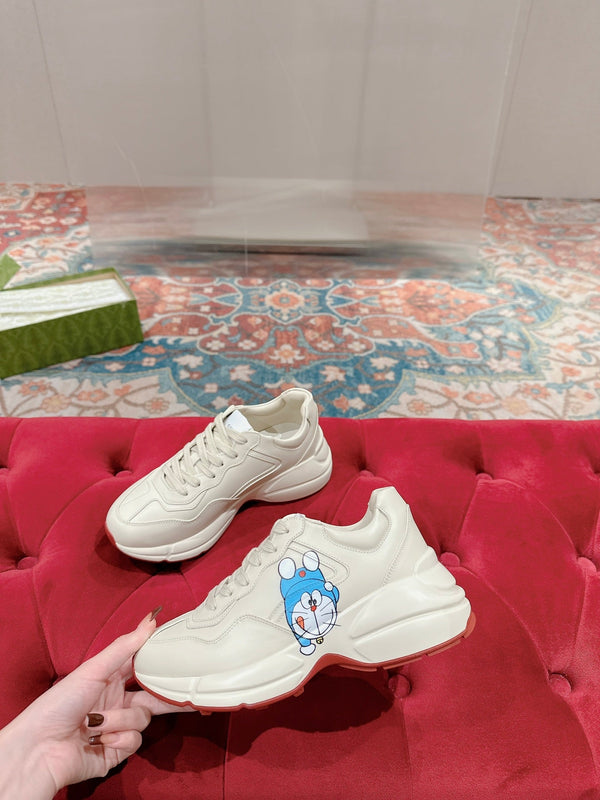 GG RHYTON TRAINER WHITE CALFSKIN WITH DOREMON MOTIF