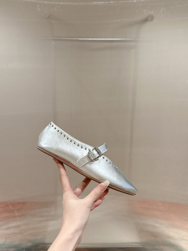 ALAIA MARY JANE IN SILVER LAMBSKIN WITH SILVER HARDWARE