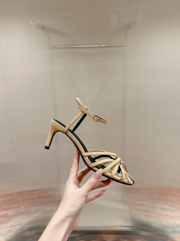 SANDALO TRIOMPHE 85 MM IN PELLE DI AGNELLO MARRONE ARACHIDI