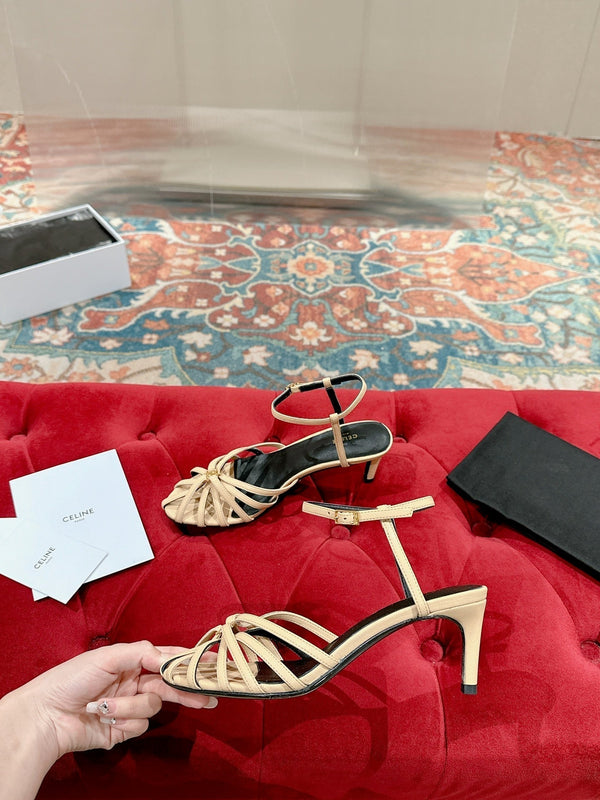 SANDALO TRIOMPHE 85 MM IN PELLE DI AGNELLO MARRONE ARACHIDI