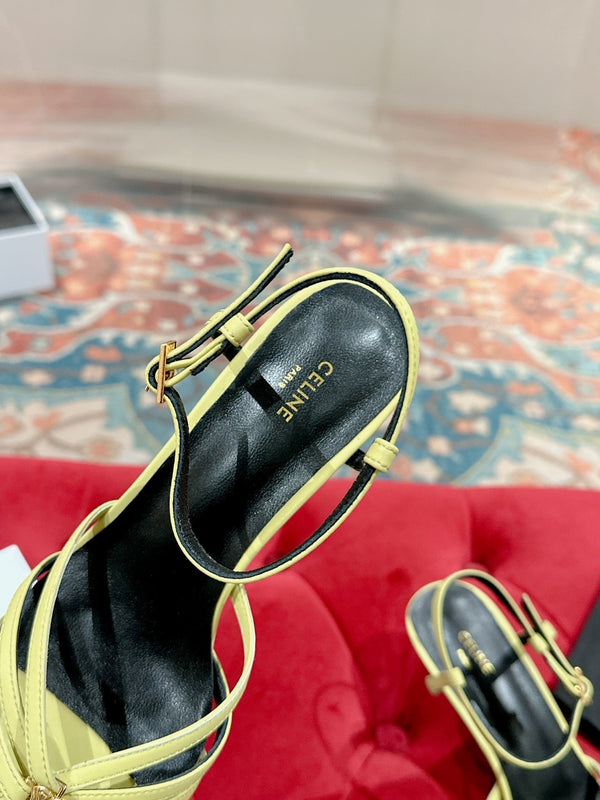 SANDALO TRIOMPHE 85 MM IN PELLE DI AGNELLO GIALLO CHIARO