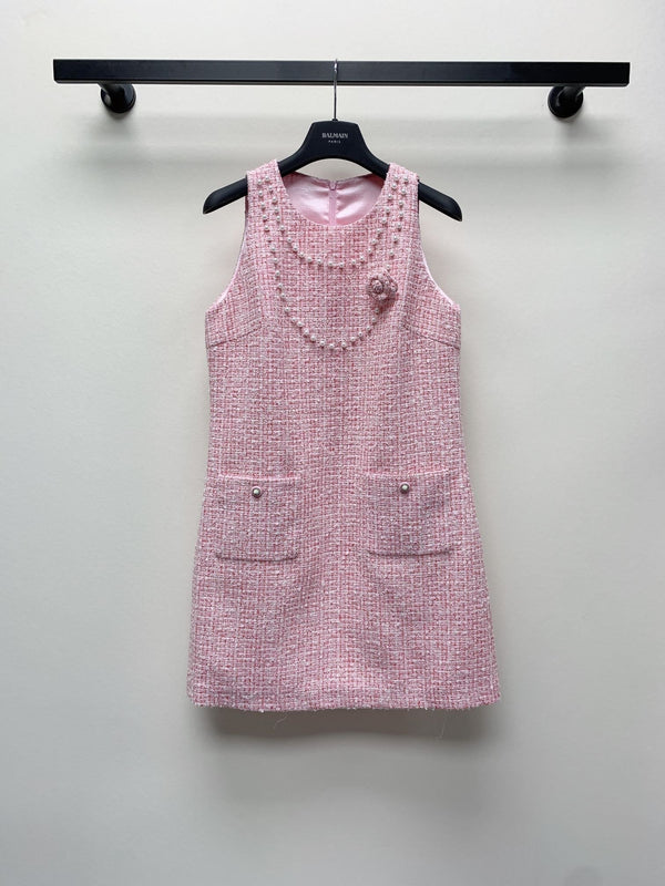 CC 25 Flower Woven Dress Tweed Pink Polyester Cotton 257307