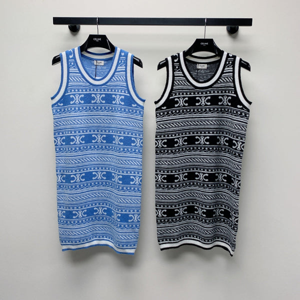 Celine 25 Sleeveless Knit Dress Wool Polyester 277560