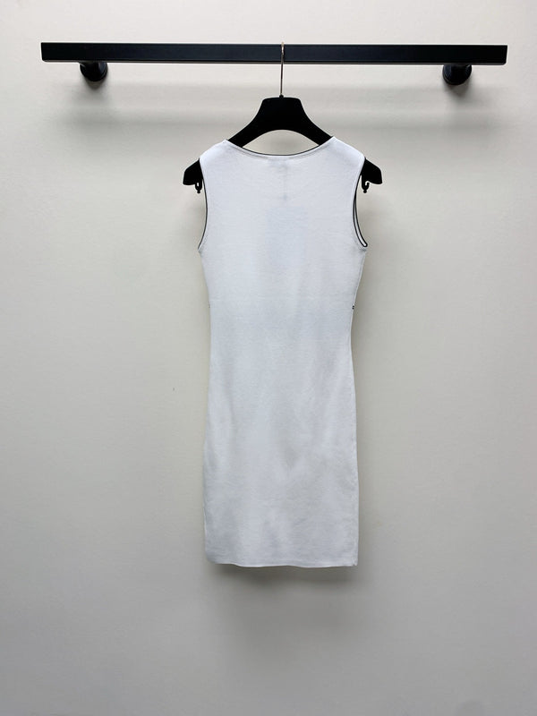 CC 25 Round Neck Knitted Embroidered Logo Vest Dress in White  277584