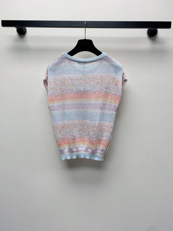 CC 25 Round Neck Contrast Color Stitching Sleeveless T-shirt in Colorful Tencel 277594