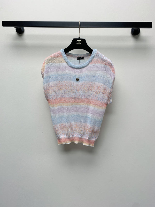 CC 25 Round Neck Contrast Color Stitching Sleeveless T-shirt in Colorful Tencel 277594