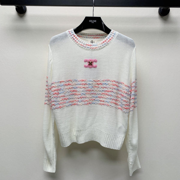 Celine 25 Striped Sweater White Wool Polyester 281500