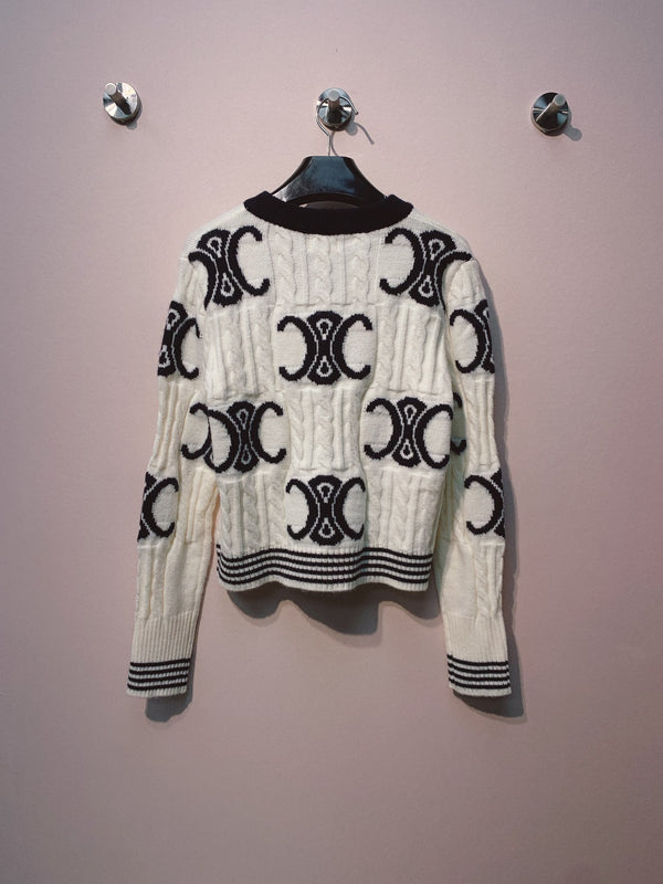 Celine 25 Cardigan Logo White Wool 293416