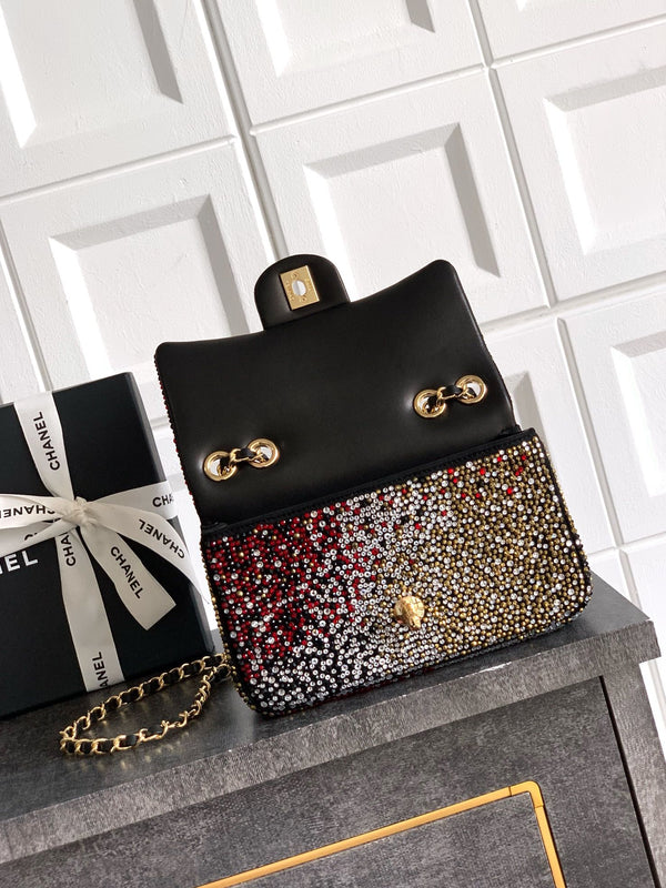 CC Classic Flap Bag 20cm Full Diamond Mutilcolor Calfskin