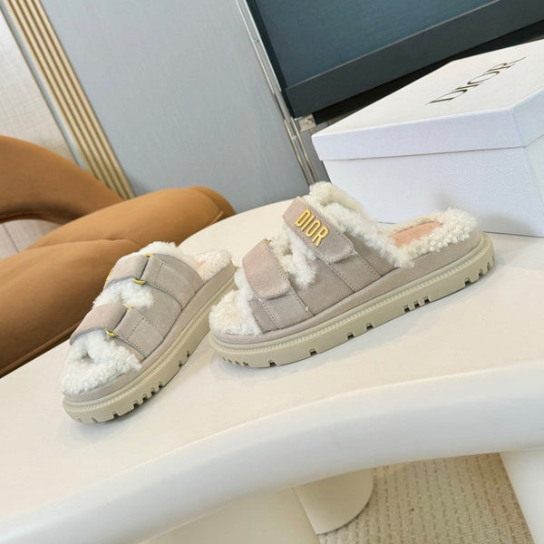 CD Dioract Slide Grey Suede And Fleece Lining