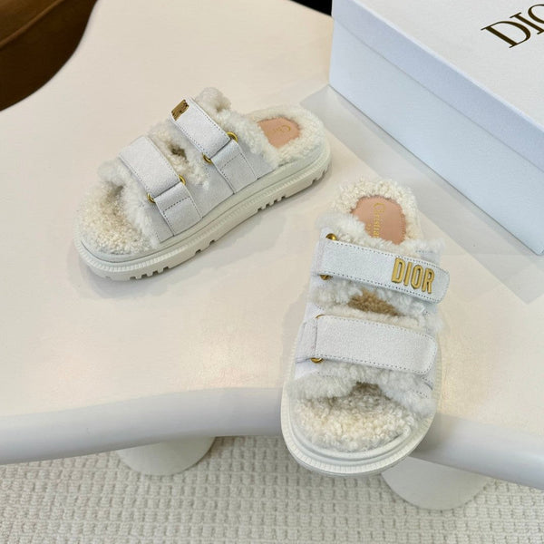 CD Dioract Slide White Suede And Fleece Lining