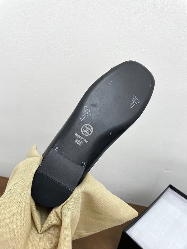 CC Ballet Flats Black With Camellia White Lambskin