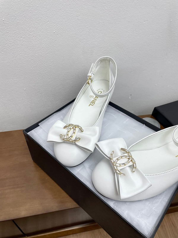 CC Mary Jane White Bow Tie Lambskin