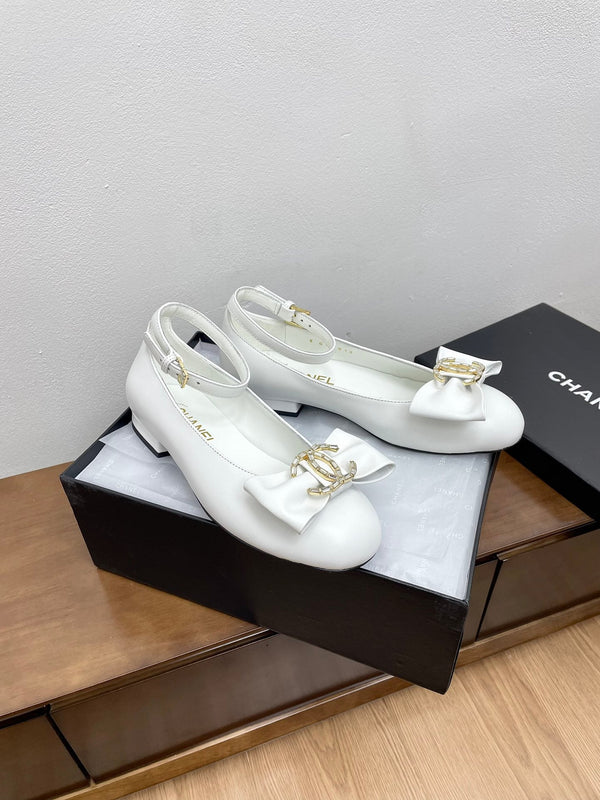 CC Mary Jane White Bow Tie Lambskin