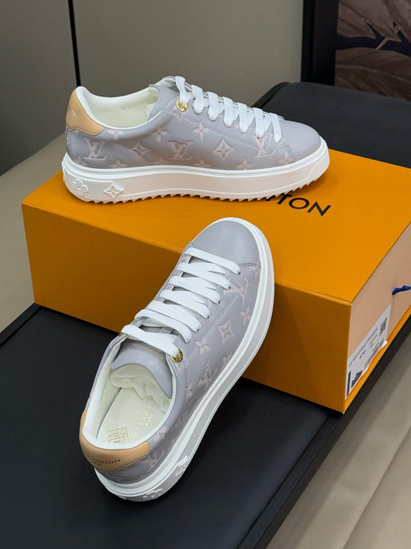 TIME OUT SNEAKER IN COOL GRAY EMBOSSED MONOGRAM CALFSKIN