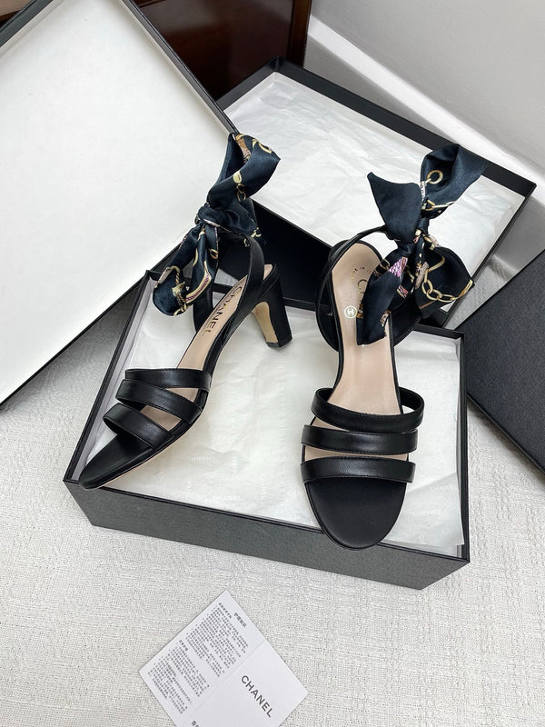 CC 25SS Sandals 5cm Three Straps Black Calfskin 338327