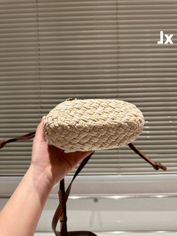 LOE ANAGRAM MINI 18 BUCKET BAG IN NATURAL RAFFIA