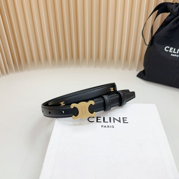 Triomphe Belt 18mm Black Calfskin Gold Buckle Logo Motif Attached