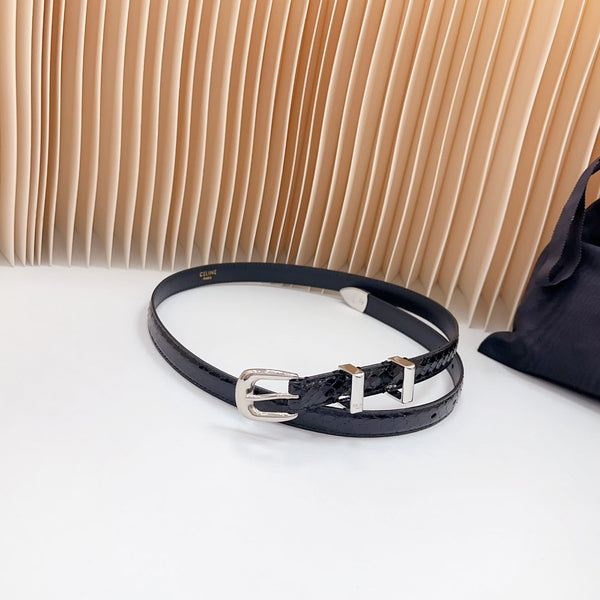 Cintura western piccola da 18 mm in pelle di vitello goffrata nera verniciata